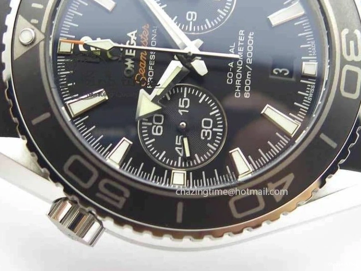 0319 Unisex Planet Ocean Master Chrono 45mm SS OM 1:1 Best Edition Black Dial On Black Rubber Strap A 8171